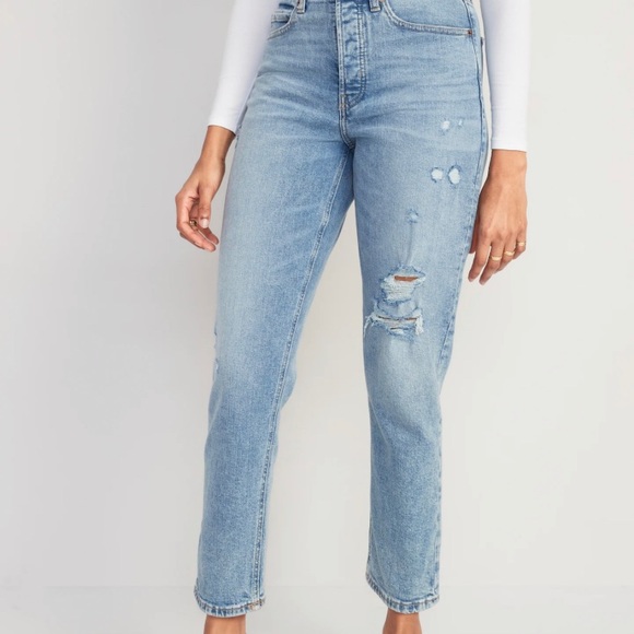 Old Navy Denim - Old Navy | Rita Extra High-Waisted Button-Fly Sky-Hi Straight Ripped Jeans
